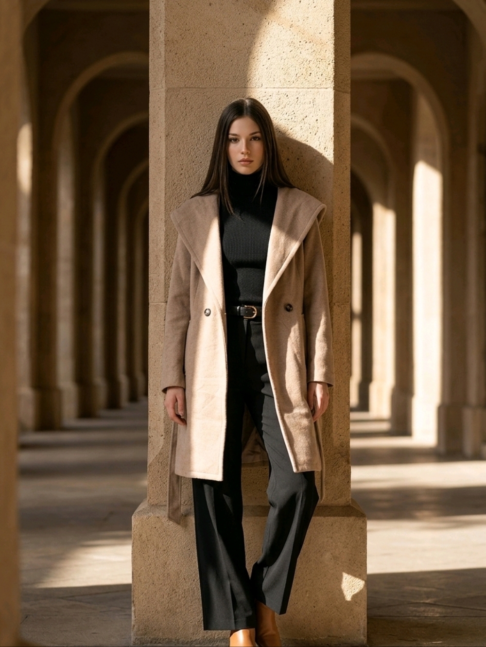 Avec Les Filles Women's Tan Hooded Coat